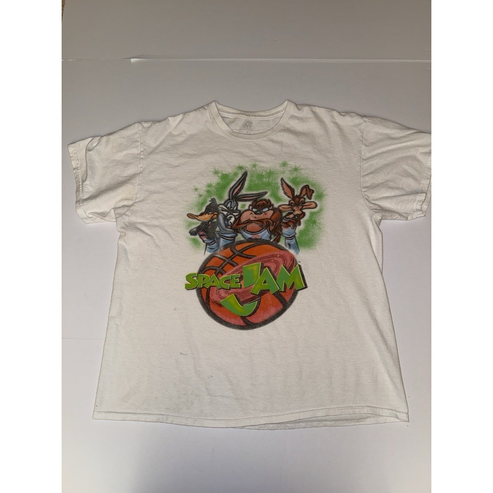 Vintage Space Jam Looney Tunes Men T-Shirt Large White 90s Collectible Cartoon